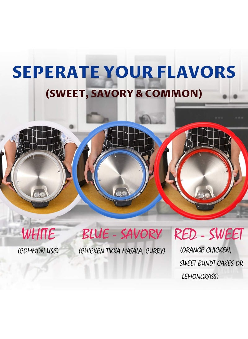 6-quart instant pot accessory sealing ring - red, blue and transparent, sweet and salty versions -3 packs of food grade alternative silicone sealing gaskets without bisphenol A - Image 3